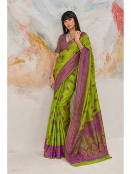 Mysilklove - Matcha Green Tanchoi Kanjivaram Saree With Unstitched Blouse