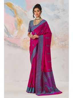 Mysilklove - European Pink Tanchoi Kanjivaram Saree With Unstitched Blouse