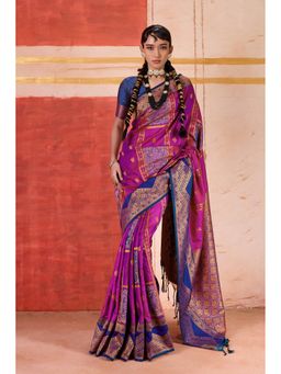 Mysilklove - Fuchsia Purple Banarasi Handloom Saree With Unstitched Blouse