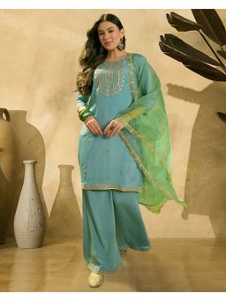 KVS FAB - Blue Embellished Kurta With Palazzo And Dupatta