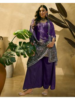 KVS FAB - Purple Sequence Embroidered Kurta With Palazzo And dupatta