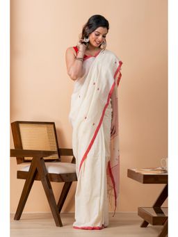 Urrja - Cream Handloom Cotton Saree With Unstitched Blouse