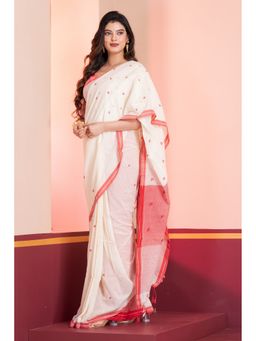 Urrja - Cream Handloom Saree With Unstitched Blouse