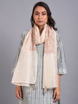 SMRITI GUPTA - Chanderi Block Printed And Checks Stole