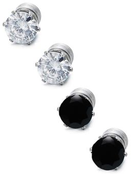 OOMPH - Combo of 2 Pair of Black and White Cubic Zirconia Silver Stud Earrings