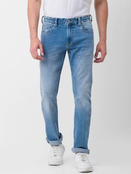 Spykar - Light Blue Cotton Regular Fit Narrow Length Jeans for Men (rover)