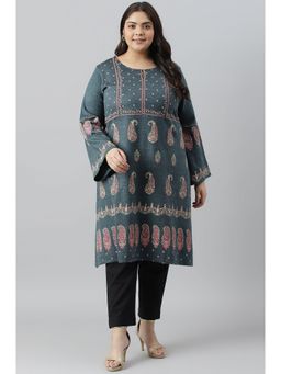 W - Blue Woven Winter Kurta