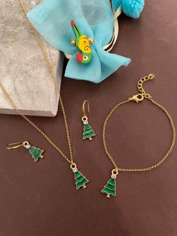 Digital Dress Room - Green Christmas Tree Charm Necklace Set