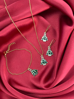 Digital Dress Room - Sparkling X Mas Green Tree Charm Necklace Set
