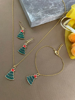 Digital Dress Room - Green and Red Christmas Tree Charm Necklace Set