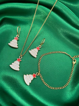 Digital Dress Room - White and Red Christmas Tree Charm Necklace Set