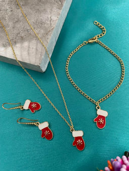 Digital Dress Room - Red Hand Glove Charm Necklace Set