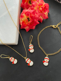 Digital Dress Room - Red Snowman Charm Pendant Necklace Set