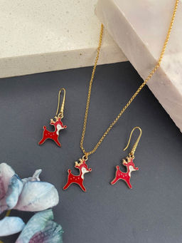 Digital Dress Room - Christmas Reindeer Red Charm Necklace Set