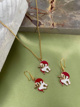 Digital Dress Room - Christmas Red and White Unicorn Charm Necklace Set