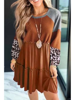 Errabelly - Women Brown Polyester Round Neck Dress