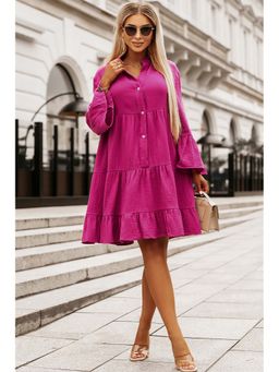 Errabelly - Women Pink Cotton Mandarin Neck Dress