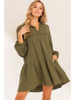 Errabelly - Women Green Cotton Collar Neck Dress