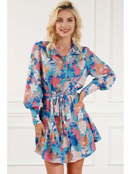 Errabelly - Women Blue Polyester Collar Neck Dress