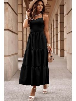 Errabelly - Women Black Cotton Shoulder Straps Dress