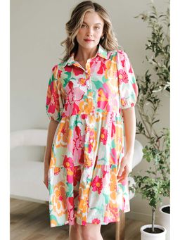 Errabelly - Women Pink Cotton Collar Neck Dress