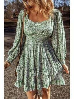 Errabelly - Women Green Cotton Square Neck Dress