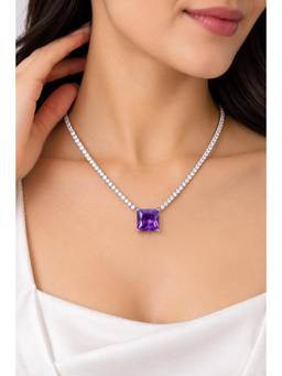 Miora - 925 Sterling Silver Solitaire Zirconia Necklace