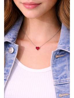Miora - 925 Sterling Silver Red Heart Zirconia Necklace