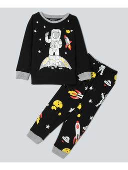 Be Awara - Full Sleeves Cotton T-shirt & Track Pants Space Boy Print Black (Set of 2)