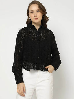 GAP - Womens Relaxed Fit Lace Spread Collar Shirt