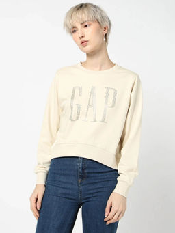 GAP - Womens Embellished Round Neck Cream Sweatshirt