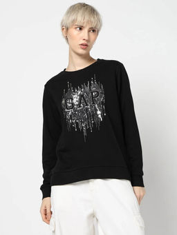 GAP - Womens Round Neck Sequin Black Sweatshirt