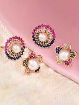 Zaveri Pearls - Set of 2 Multicolor Cubic Zirconia Contemporary Studs Earrings-ZPFK13475