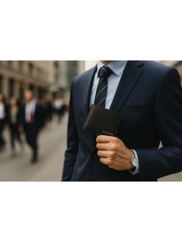 SILVIANO - Henley Noir Black Rfid Protected Genuine Leather Slim Bifold Wallet