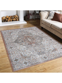 OBSESSIONS - Machine Made Anti -Bacterial Ethnic Bedside Runner Grey and Rust