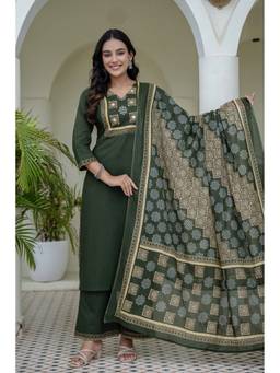 Kohsh - Green Cotton Printed and Sequins Kurta with Palazzo and Dupatta
