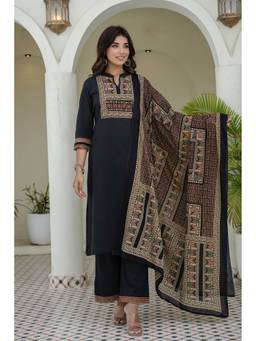 Kohsh - Black Cotton Printed and Sequins Kurta with Palazzo and Dupatta