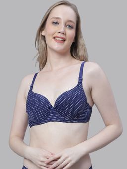 PrettyCat - Underwired Polka Print Full Coverage T-shirt Bra - Blue