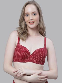 PrettyCat - Underwired Polka Print Full Coverage T-shirt Bra - Red
