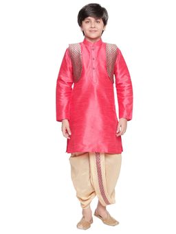 Jeetethnics - Boys Pink Kurta Set With Dhoti Pants And Jacket (Set of 3)