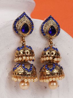 Anika's Creations - Traditional Partywear Blue Jhumki Earrings
