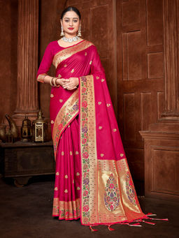 Sangam Prints - Magenta Paithani Silk Woven Work Traditional Tassels Saree with Unstitched Blouse
