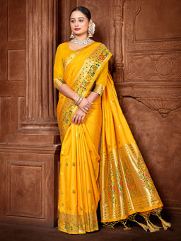 Sangam Prints - Mustard Paithani Silk Woven Work Traditional Tassels Saree with Unstitched Blouse