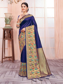 Sangam Prints - Blue Paithani Silk Woven Work Traditional Tassels Saree with Unstitched Blouse