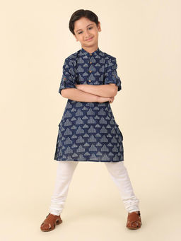 Fabindia - Indigo Cotton Printed Long Kurta