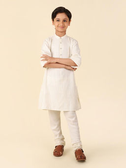 Fabindia - Off White Viscose Blend Dobby Long Kurta