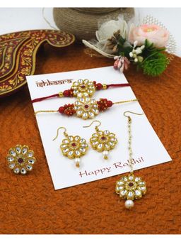 ISHKAARA - Red Bhaiya Bhabhi Rakhi with Jewellery Gifting Combo