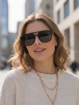 ROYAL SON - Metal Silver Frame Black Lens Oval Rimless Sunglasses- Dusk_Monochrome_20276 (50)