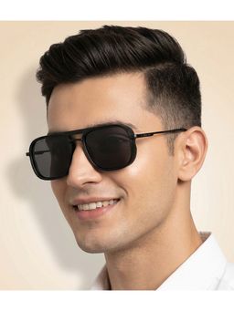 ROYAL SON - Retro Metal Black Frame Black Lens Square Full Rim Sunglasses- Sg-Rs8080-C1 (55)