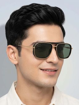 ROYAL SON - Square Metal Black Frame Green Lens Square Full Rim Sunglasses- Sg-Rs8080-C2 (55)